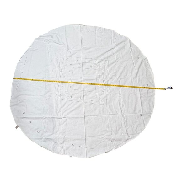 Round White Embroidered Cotton Tablecloth 64" Vintage Square Floral Victorian - Picture 3 of 5